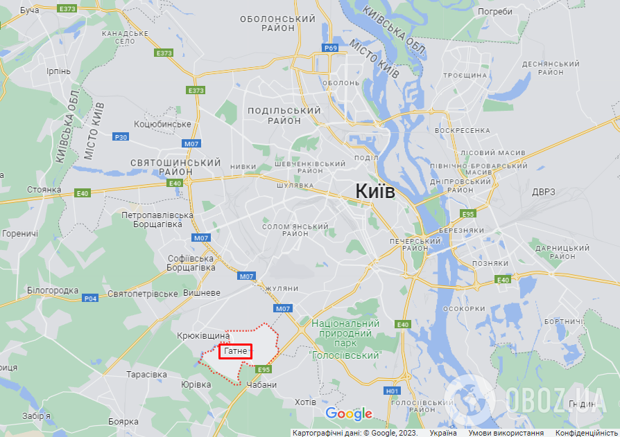 Гатное под Киевом на карте