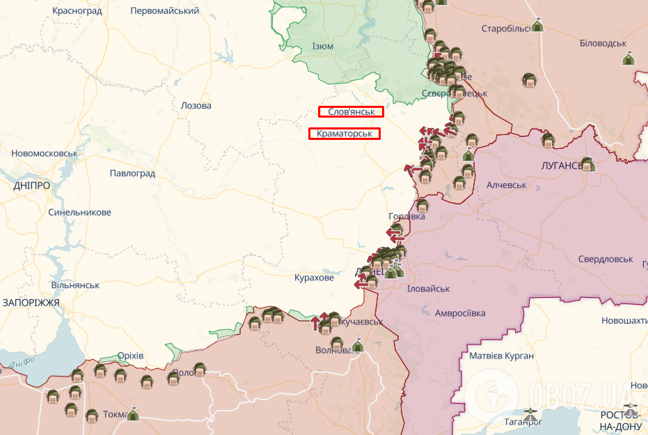 Краматорск и Славянск на карте