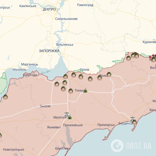 Оккупированная часть Запорожской области на карте
