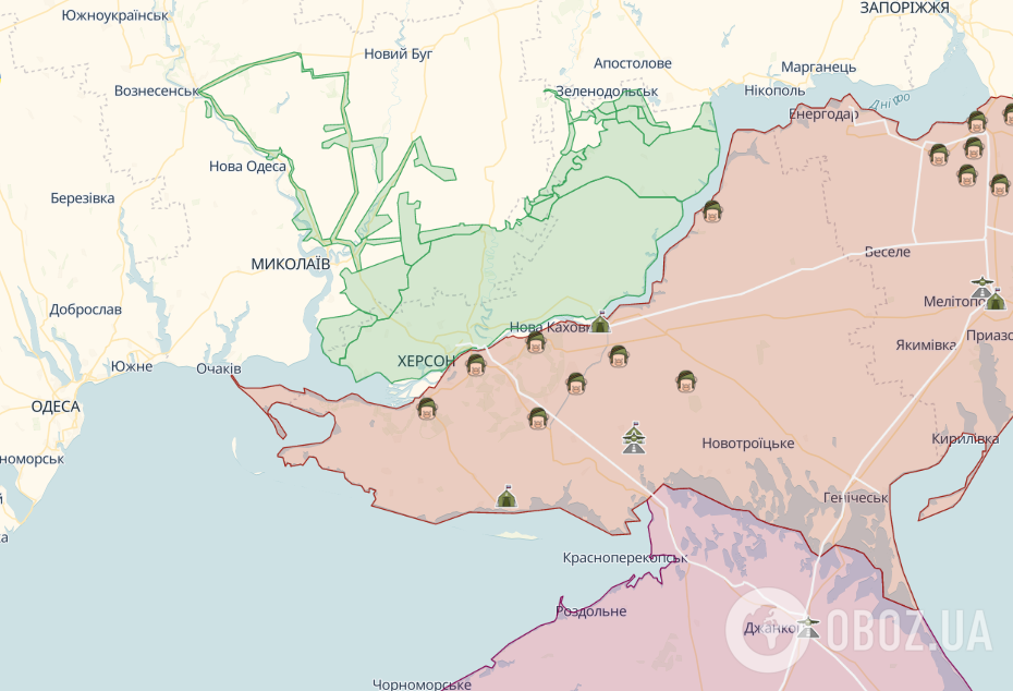 Карта линии фронта на юге Украины
