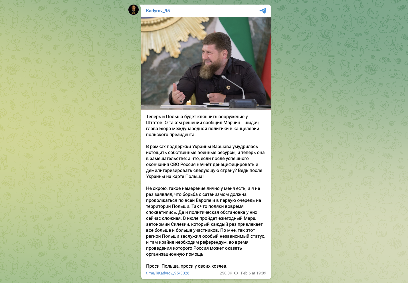 Кадыров размечтался о "демилитаризации" и "денацификации" Польши: хочет бороться с сатанизмом во всей Европе
