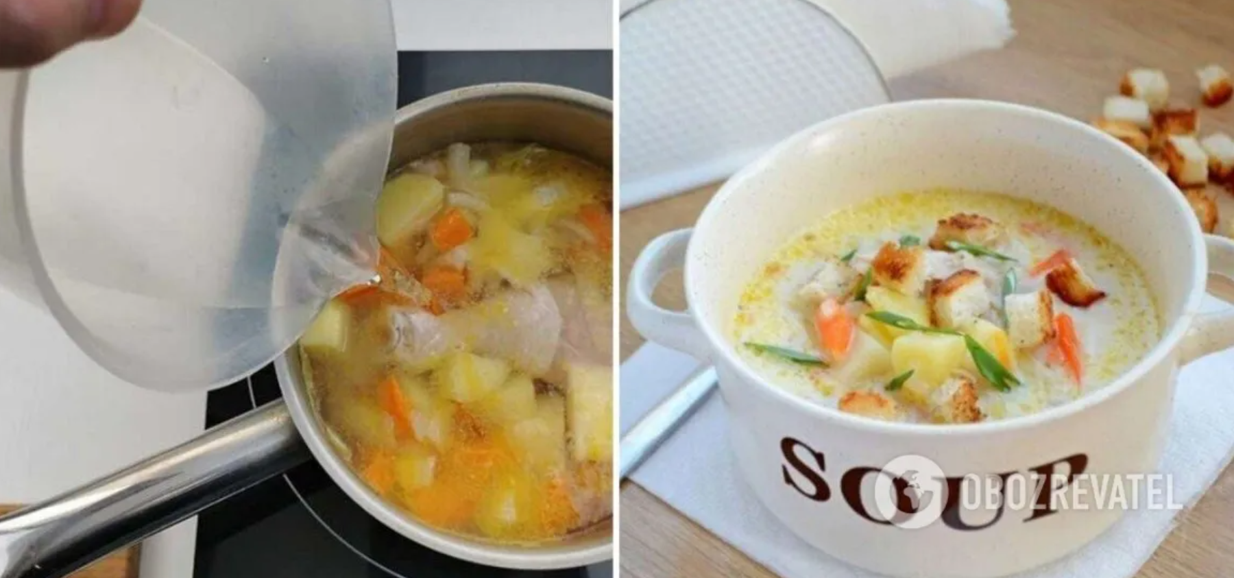 Сирний суп з грибами і куркою
