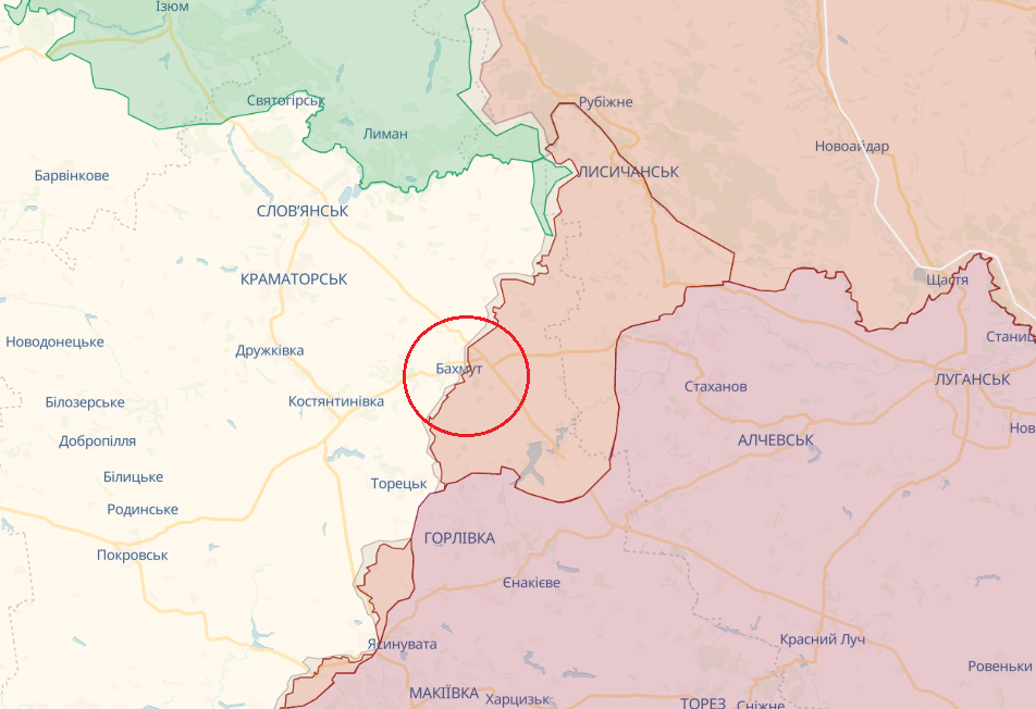 Бахмут на карте Украины