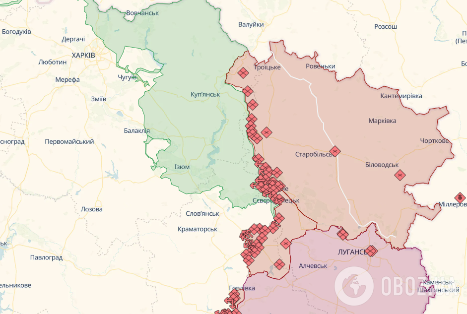 Луганська область. Карта лінії фронту