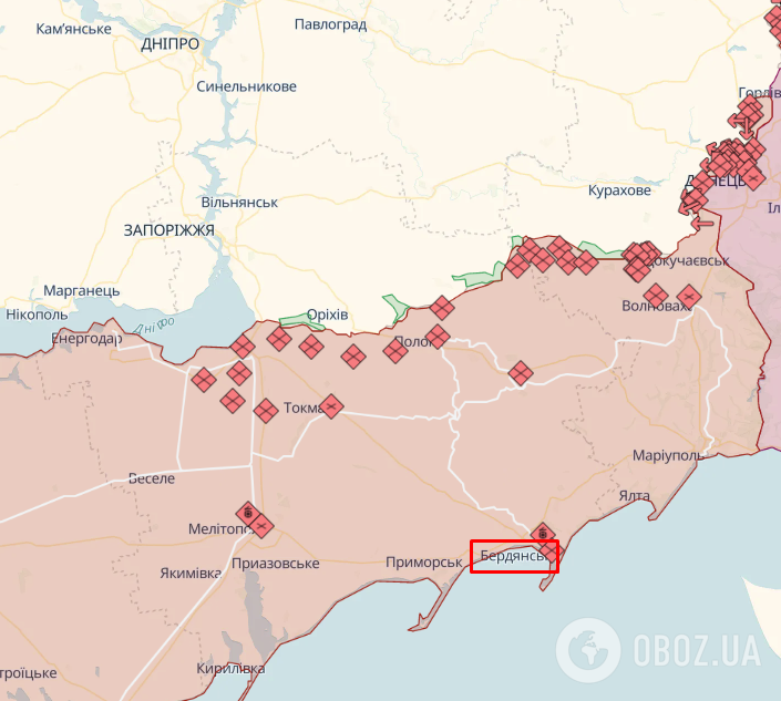 Бердянск на карте боевых действий