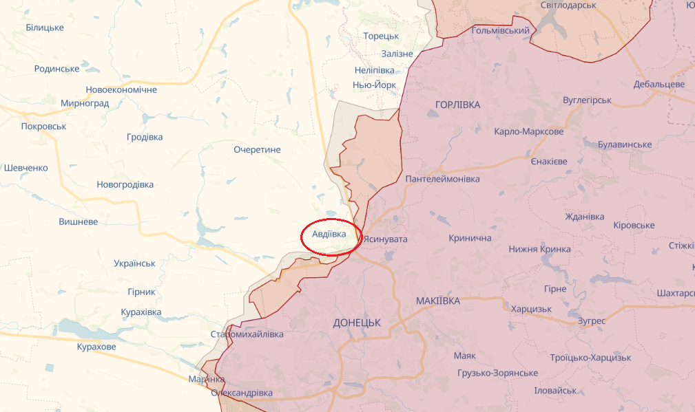 Авдіївка на карті війни в Україні