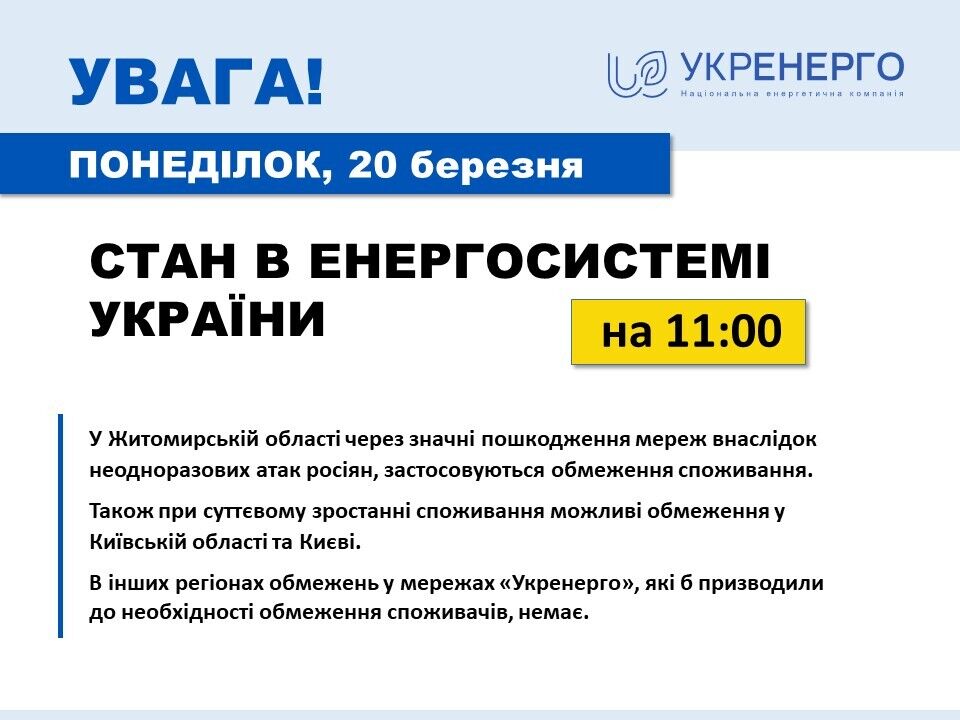 У Києві та області 20 березня можуть застосувати мережеві обмеження: названо причину