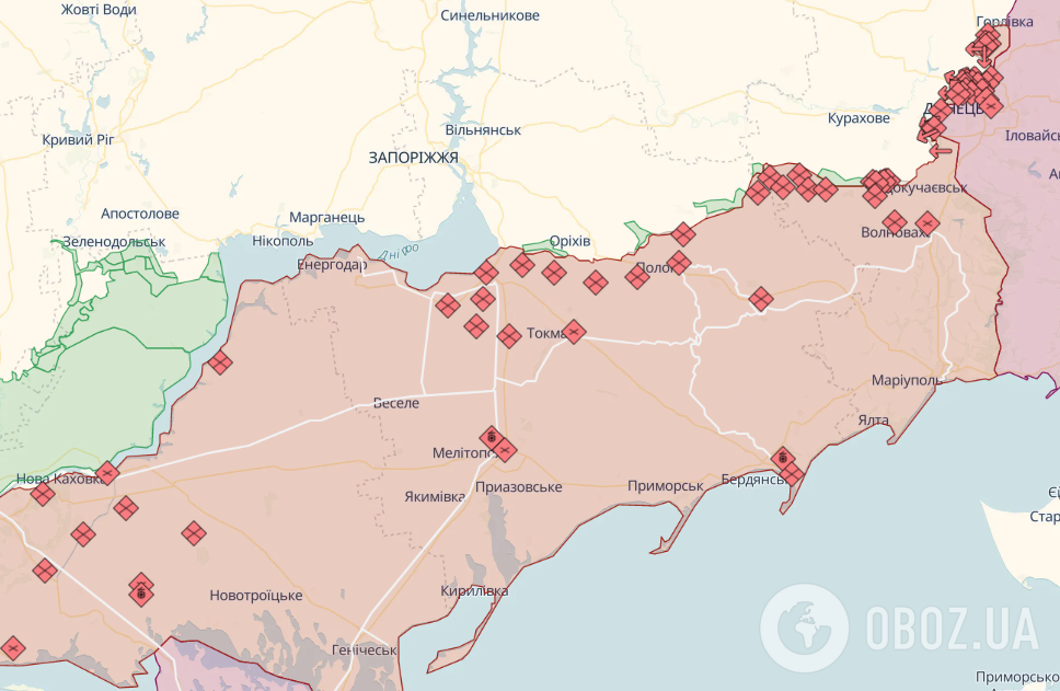 Линия фронта в Запорожской области. Карта