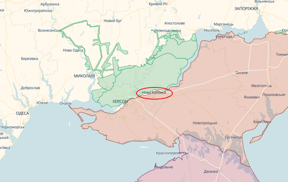 Новая Каховка на карте войны в Украине