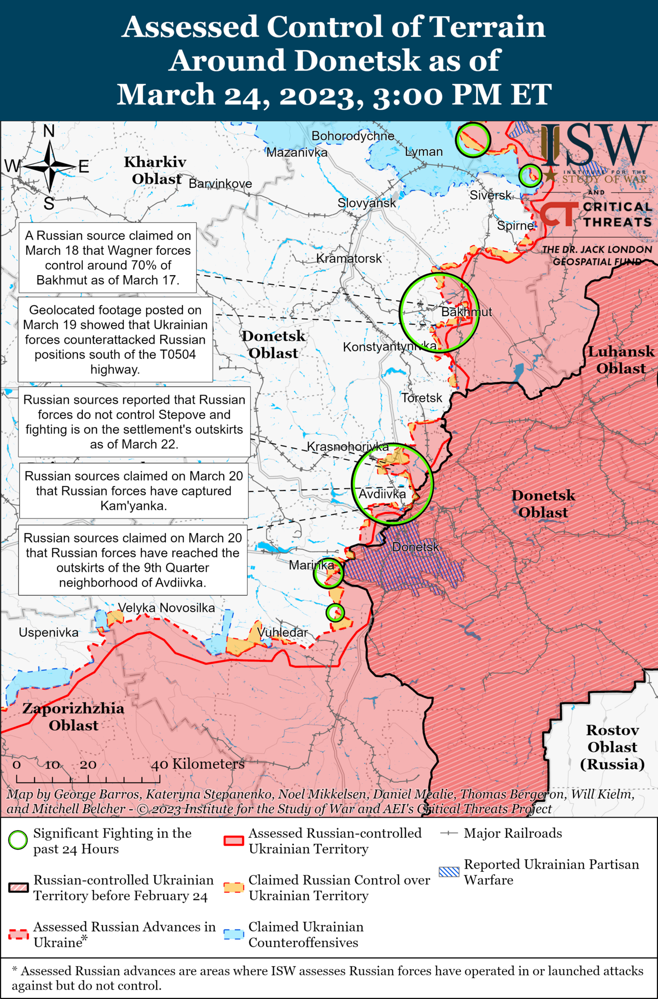 Войска РФ продвинулись в районе Бахмута, у Авдеевки их постигла полная неудача: карта ISW