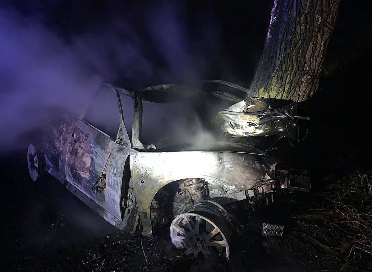 На Полтавщині авто врізалося в дерево і спалахнуло: загинули троє. Фото