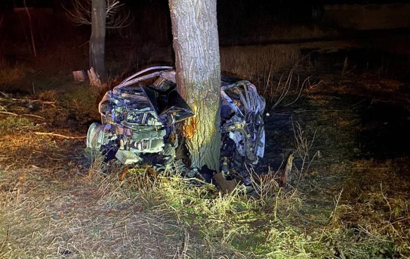На Полтавщині авто врізалося в дерево і спалахнуло: загинули троє. Фото