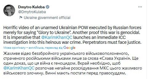 В МИД призвали Гаагский трибунал начать расследование убийства украинского пленника