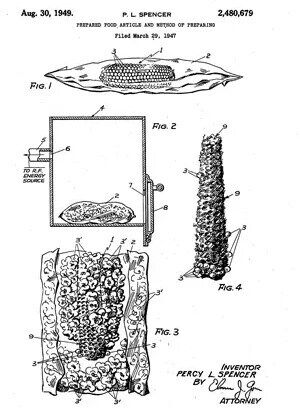 Патент Спенсера, изображавший приготовление попкорна с помощью микроволн
