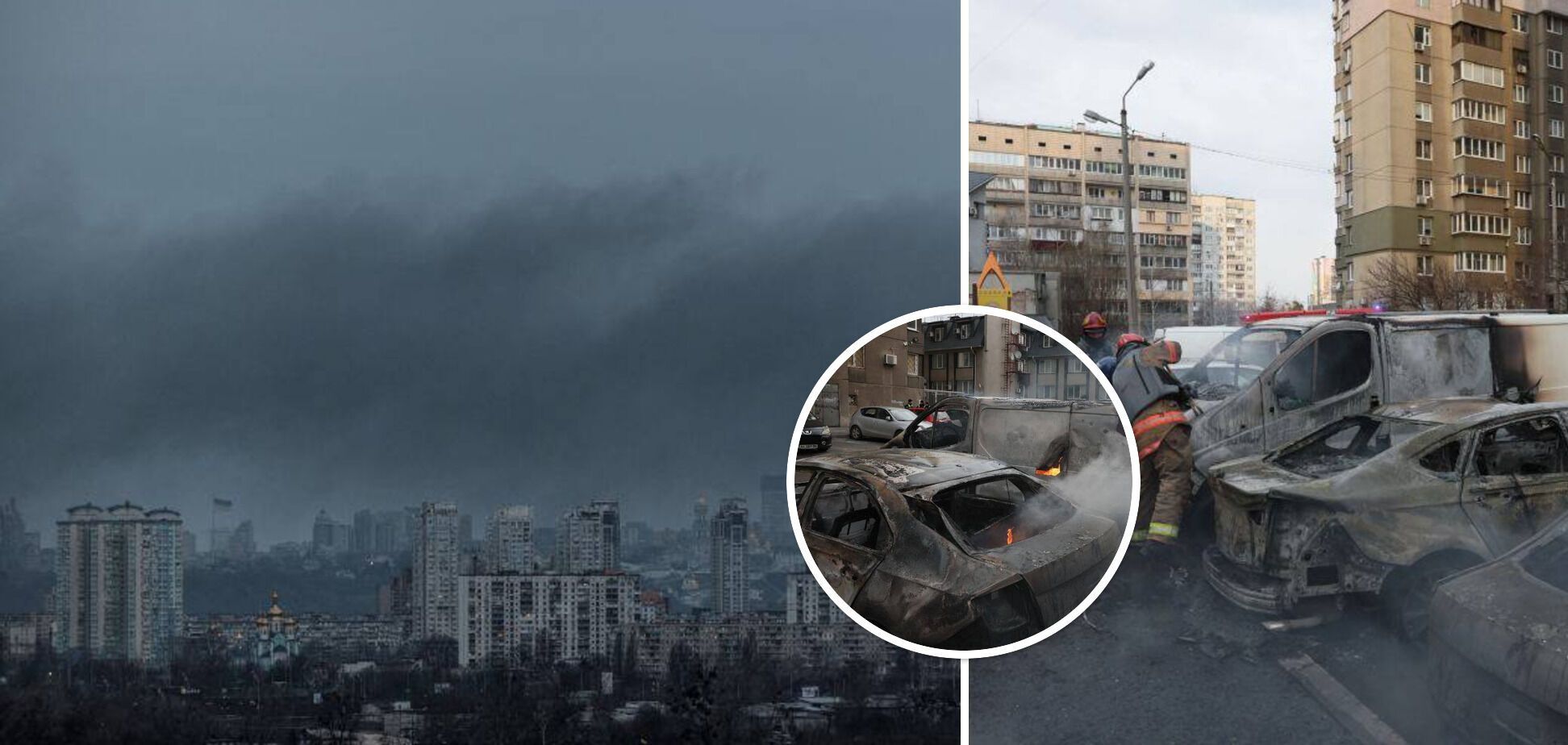 У Києві прогриміли вибухи в двох районах: є приліт в об’єкт інфраструктури, через падіння уламків ракети горіли авто. Фото