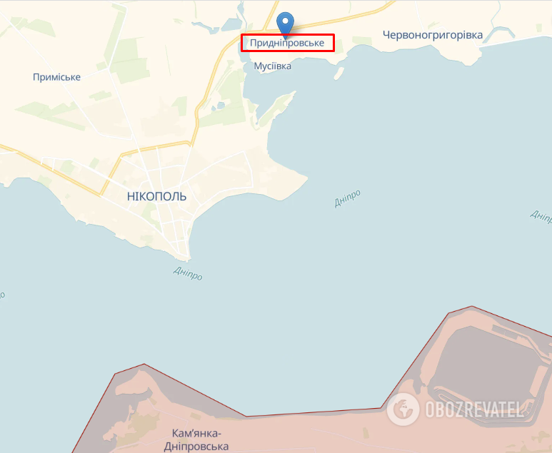 Придніпровське на карті