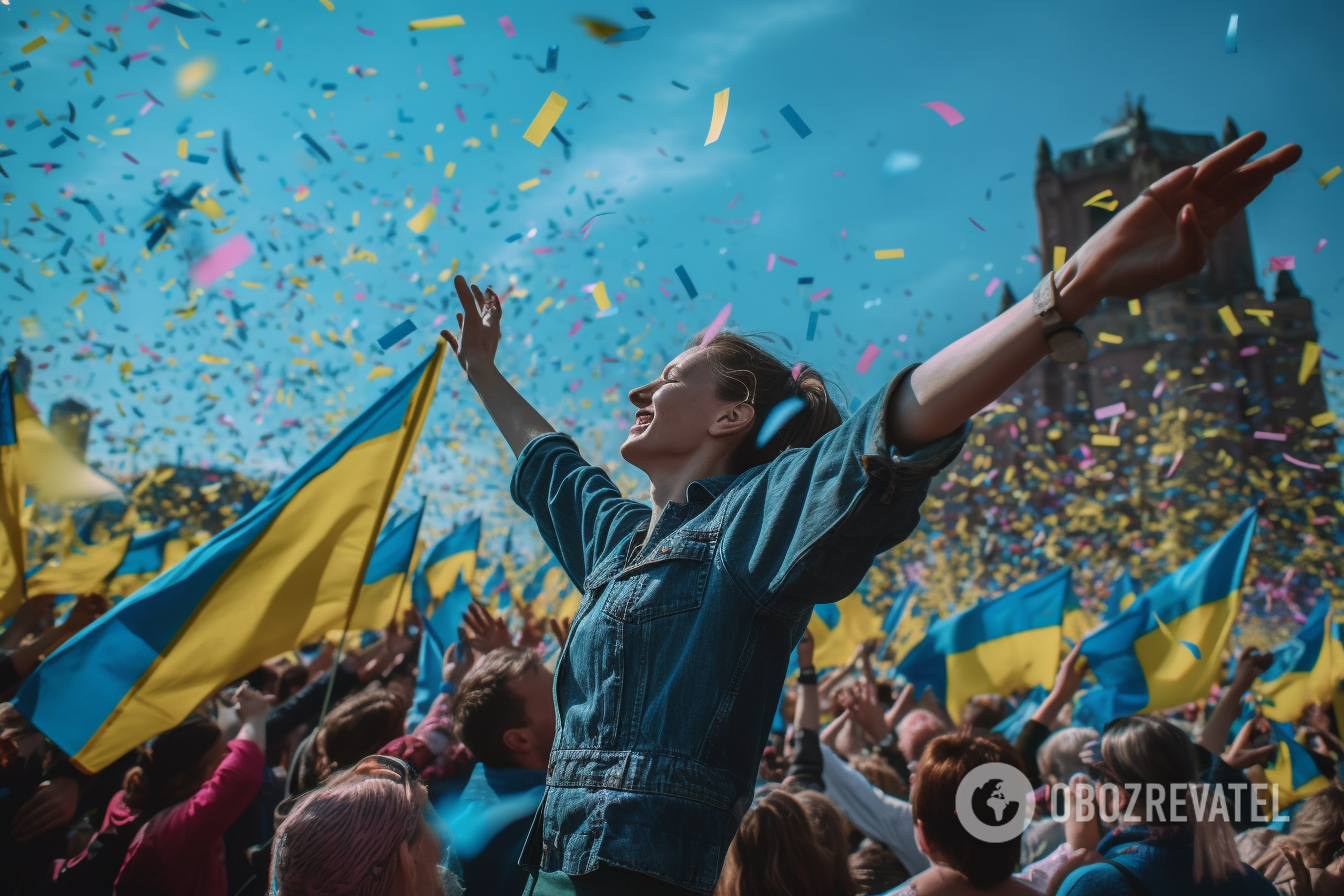 Радость, смех и сине-желтое море флагов: как нейросеть Midjourney видит победу Украины в войне. Фото