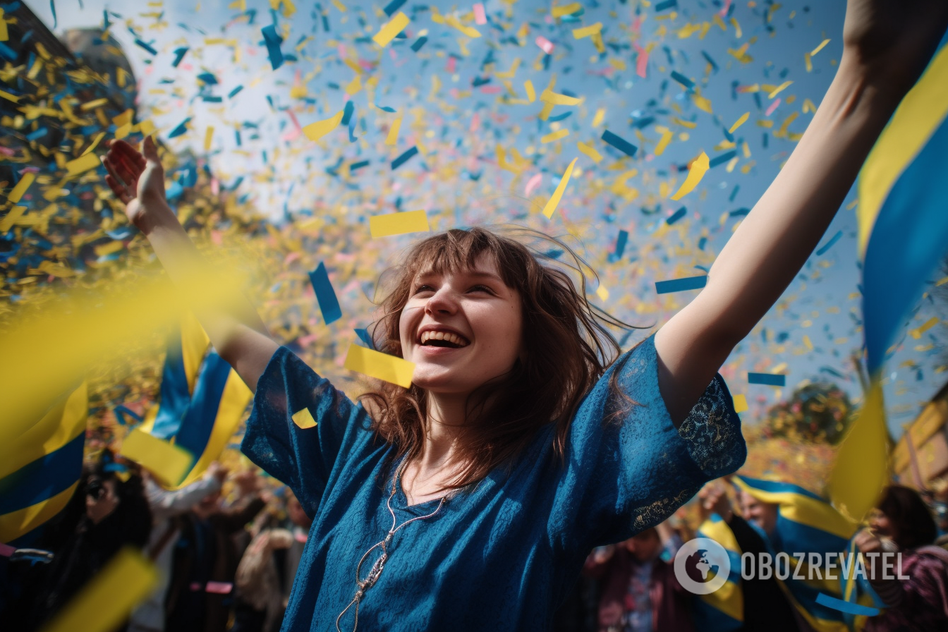 Радость, смех и сине-желтое море флагов: как нейросеть Midjourney видит победу Украины в войне. Фото
