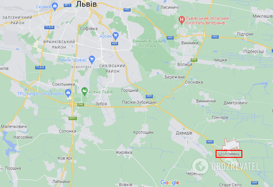 Шоломынь Львовской области на карте