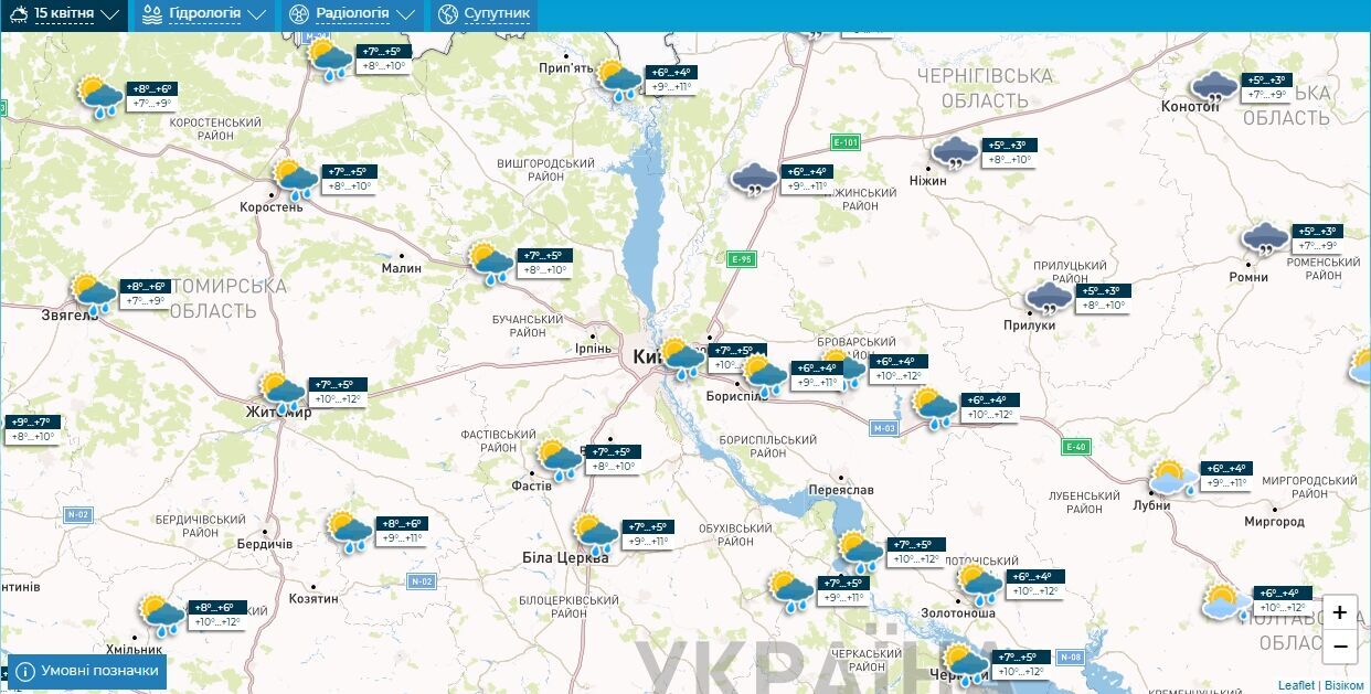 Дощ та до +13°С: детальний прогноз погоди по Київщині на 15 квітня