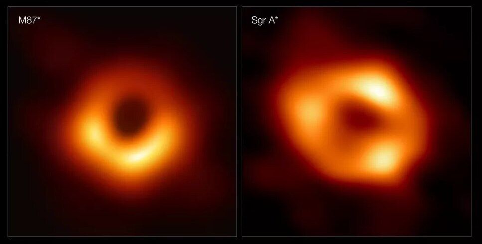 Черная дыра M87 (слева) и черная дыра Sagittarius A в центре нашей галактики (справа).