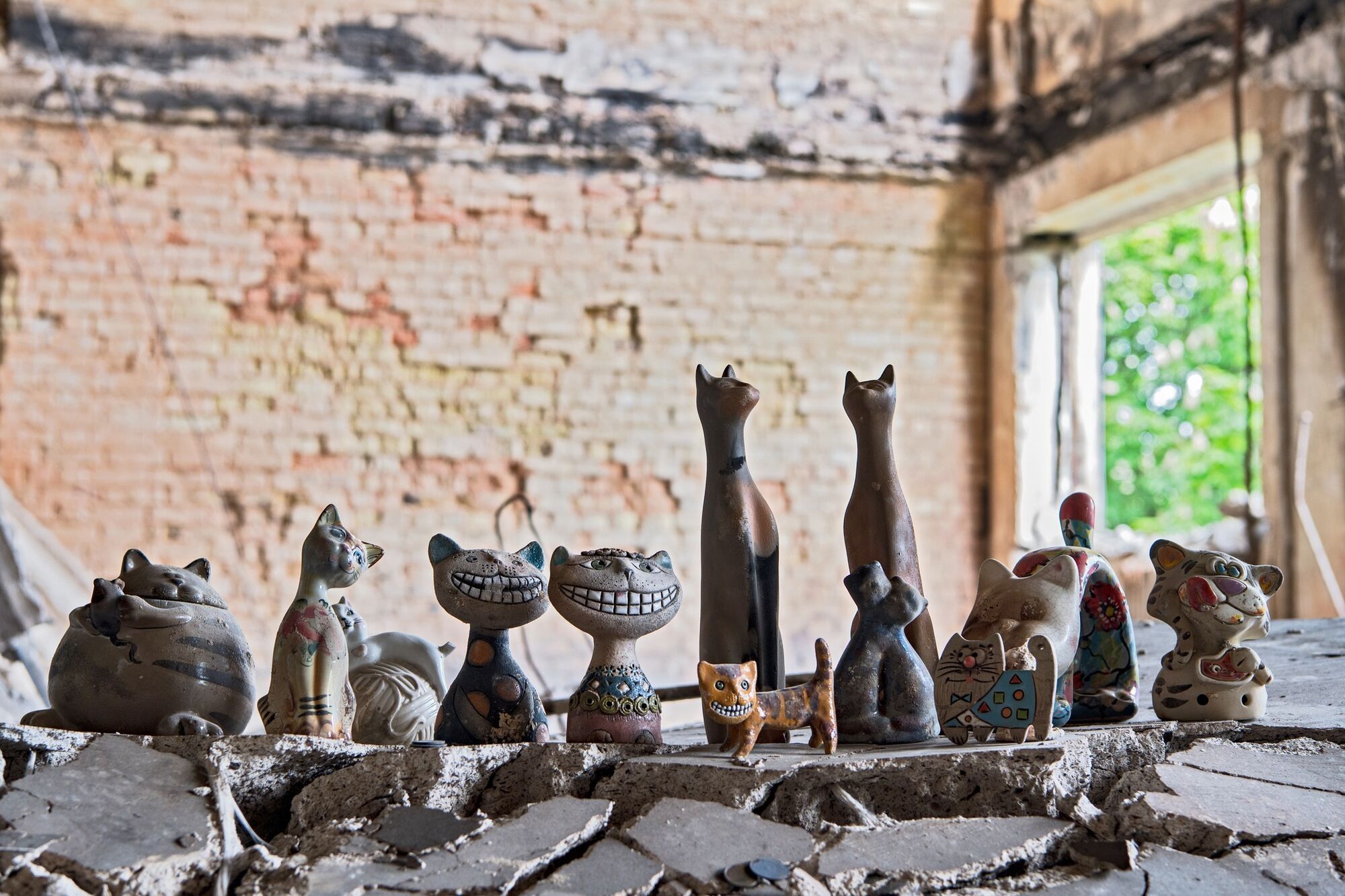 В полностью разрушенном доме в Гостомеле невероятным образом уцелела коллекция керамических котиков. Фото и видео