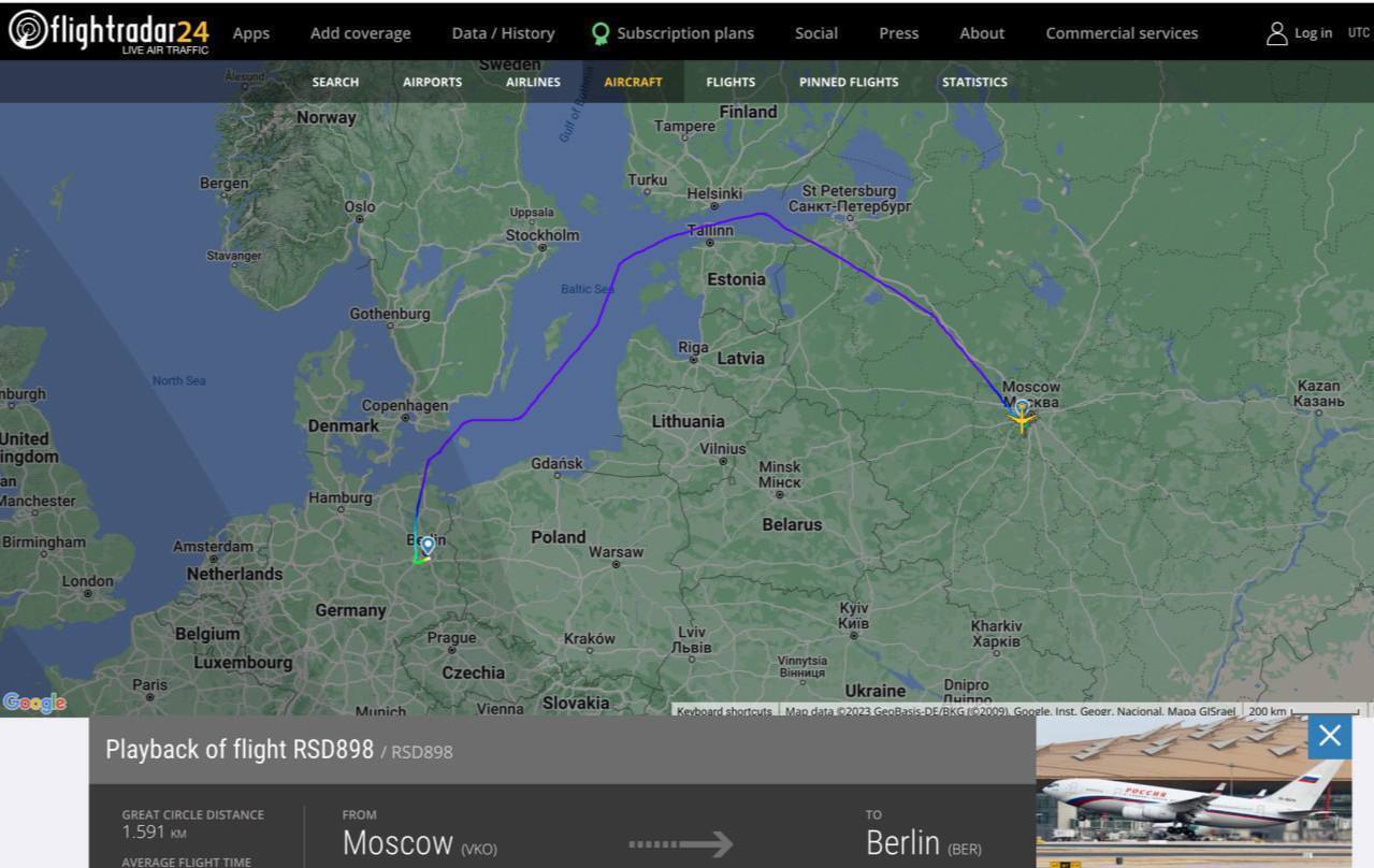 Полет российского самолета в Германию