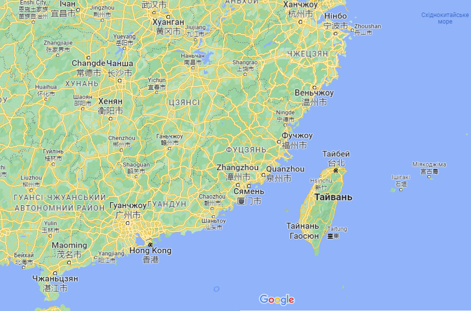 Тайвань на карте