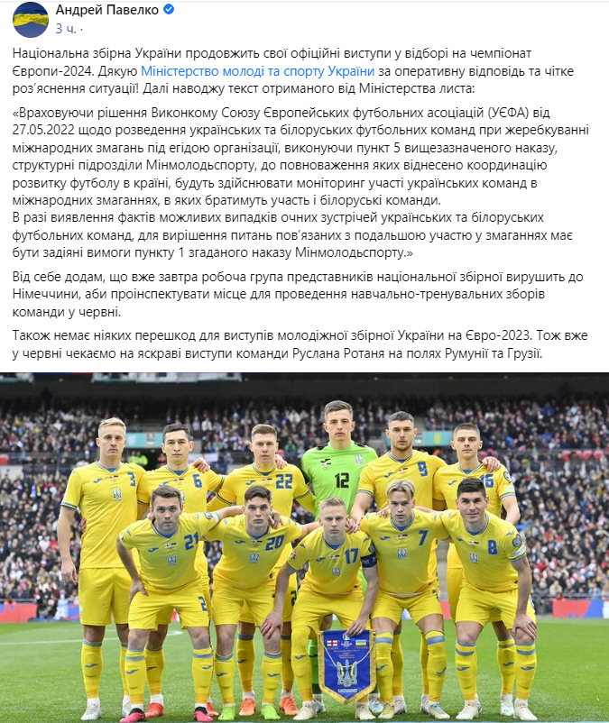 УАФ ответила, снимется ли сборная Украины с отбора Евро-2024 после приказа Минспорта