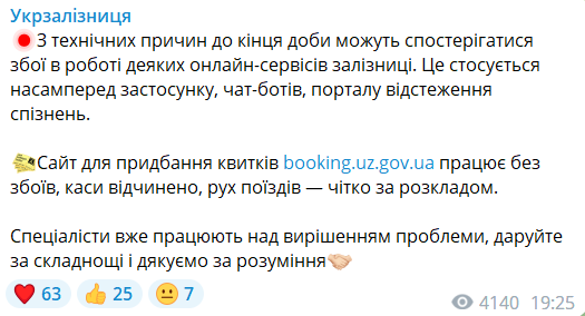 УЗ повідомила про технічні проблеми