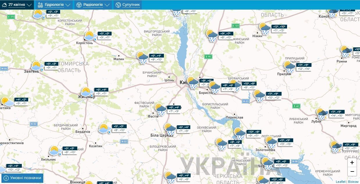Короткочасні дощі та до +13°С: детальний прогноз погоди по Київщині на 27 квітня