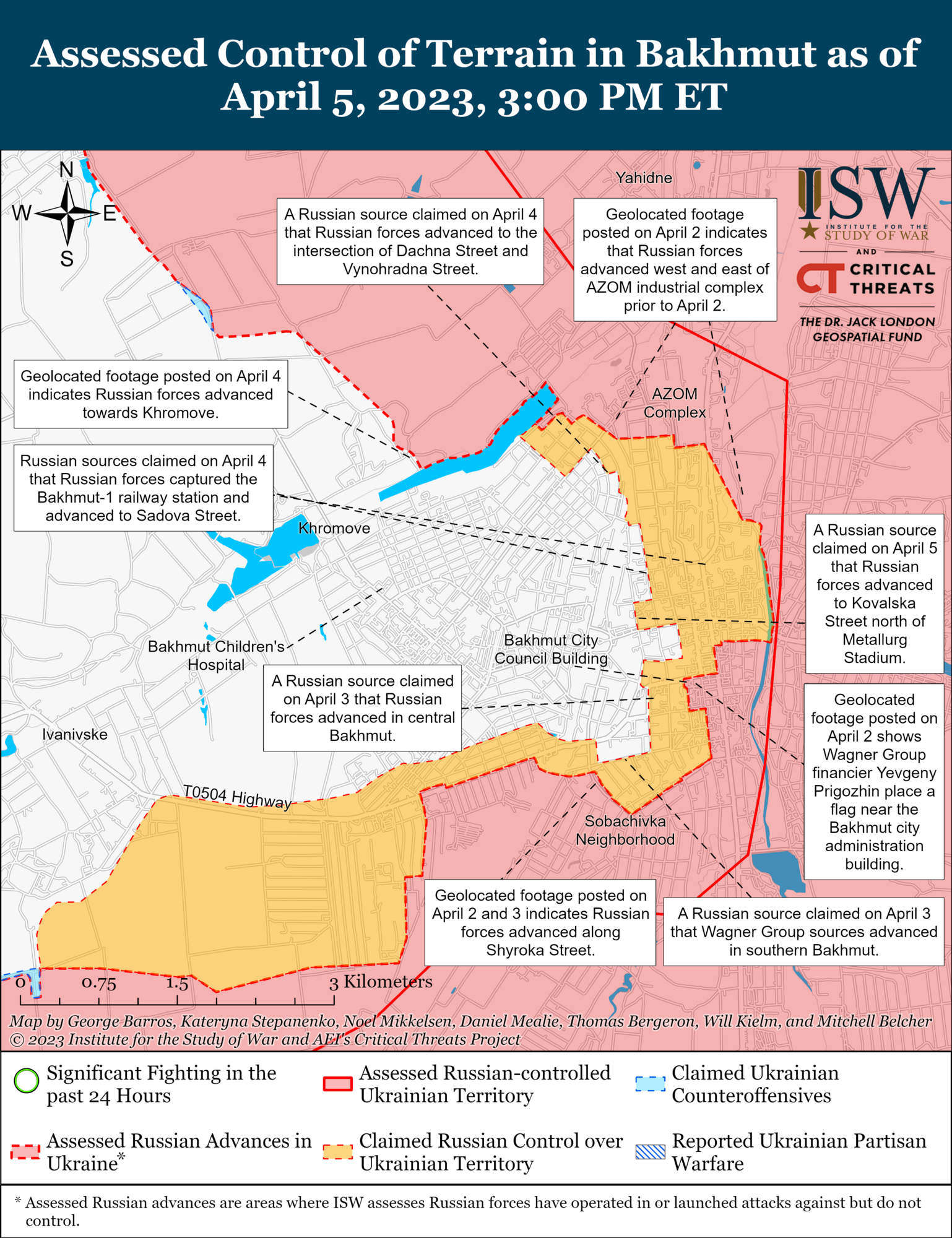 Войска РФ продвинулись к северу от Бахмута и пытаются развить наступление в районе Авдеевки: анализ боевых действий от ISW