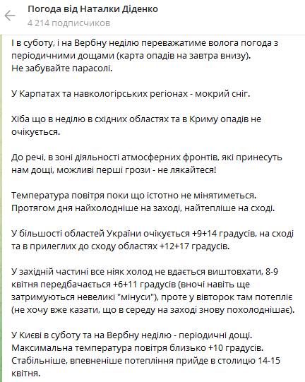 В Украине на Вербное воскресенье может пойти снег: синоптик дала детальный прогноз