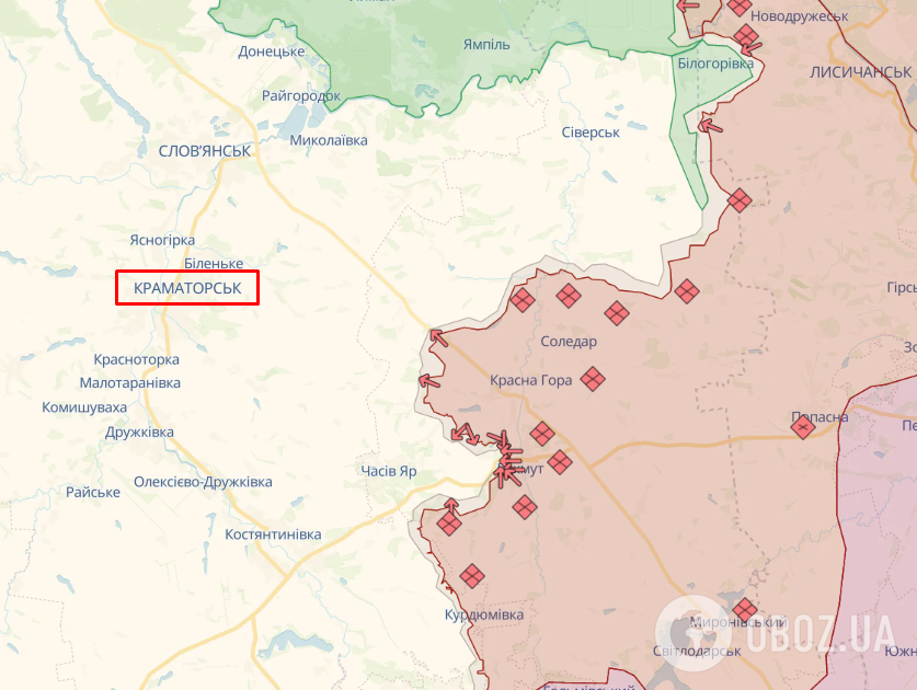 Краматорськ карта лінії фронту на 8 квітня 2023 року.