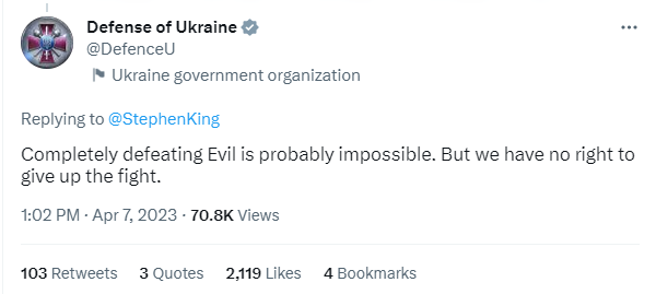 "Спасибо, друг": Кислица, Минобороны, МВД и другие украинцы отреагировали на новый пост Стивена Кинга об Украине
