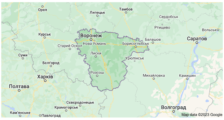 Воронежская область РФ на карте