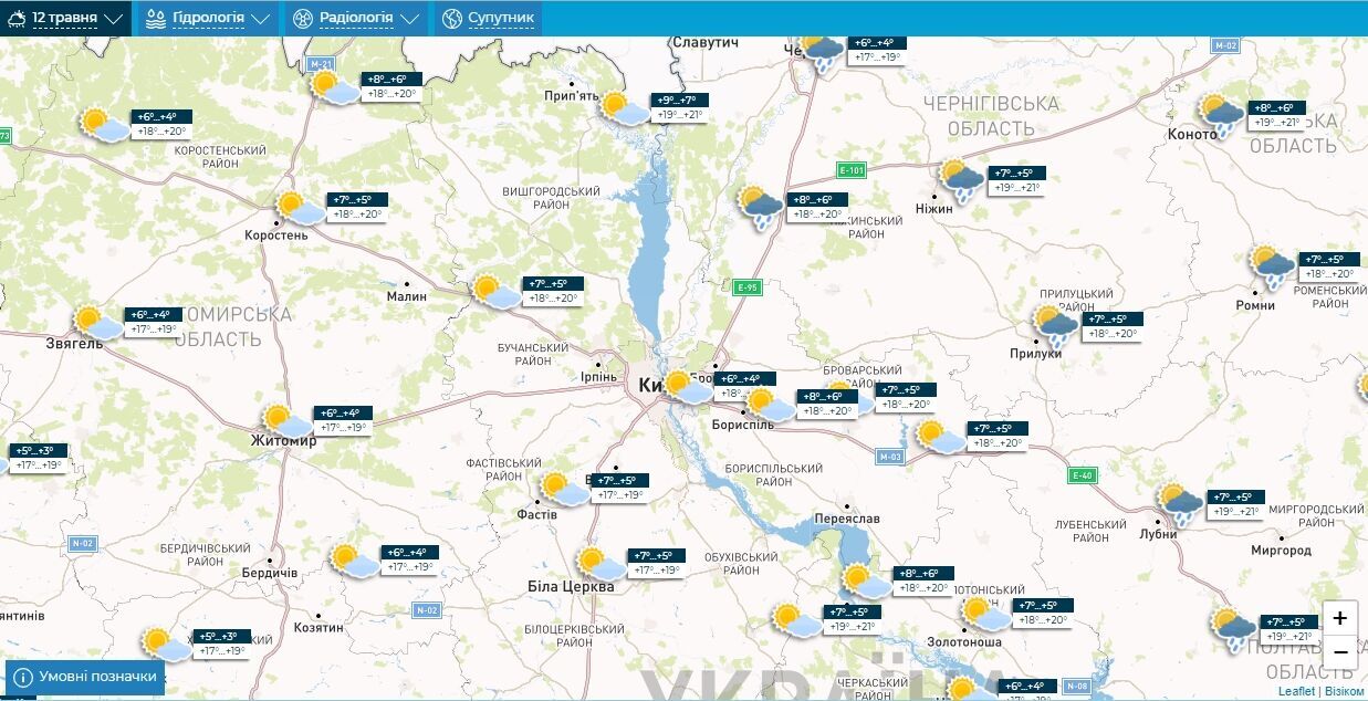 Без опадів та до +21°С: детальний прогноз погоди по Київщині на 12 травня