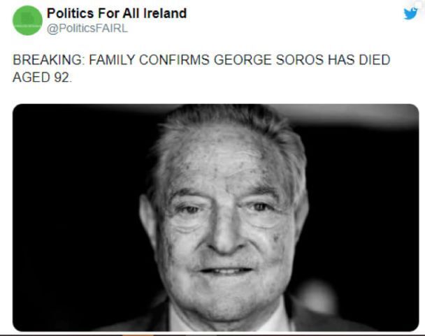 "Сорос помер": у мережі запустили фейк про смерть відомого мільярдера, він спростував 