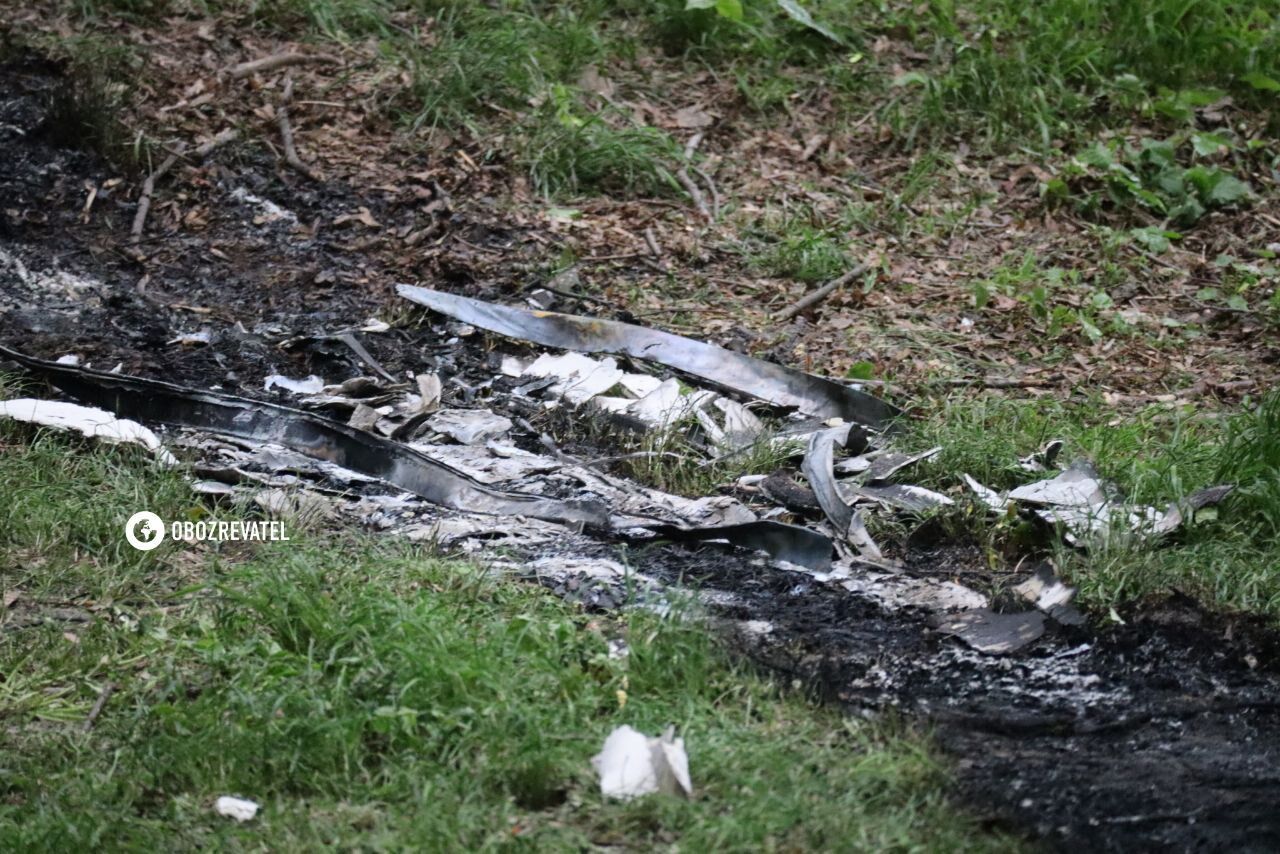 Поламані гілки дерев та випалена трава: наслідки падіння уламків збитих над Києвом ракет. Фоторепортаж