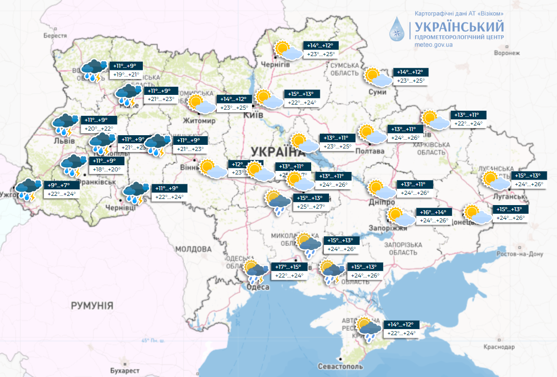 Частину України накриють грози: синоптики уточнили прогноз на п'ятницю. Карта 