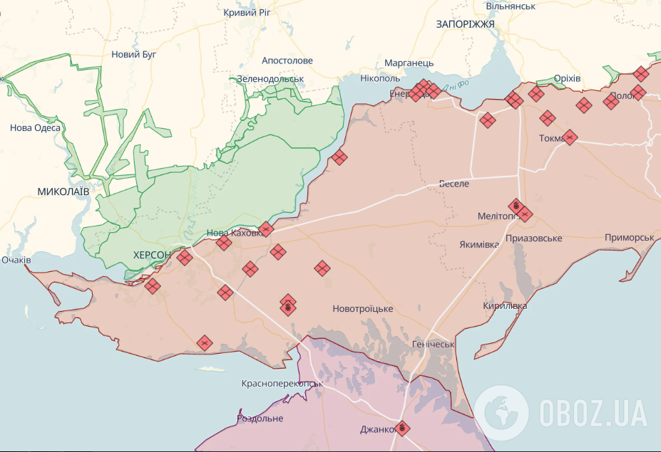 Линия фронта на юге Украины, карта