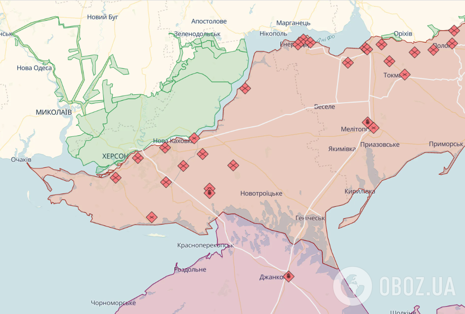 Лінія фронту на півдні України. Карта.