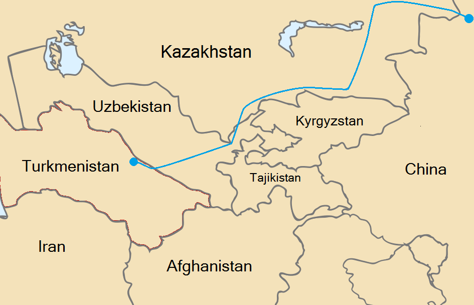 Маршрут газопровода из Туркменистана в Китай