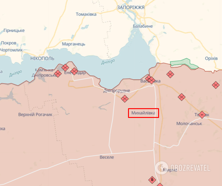 Окупована Михайлівка на карті