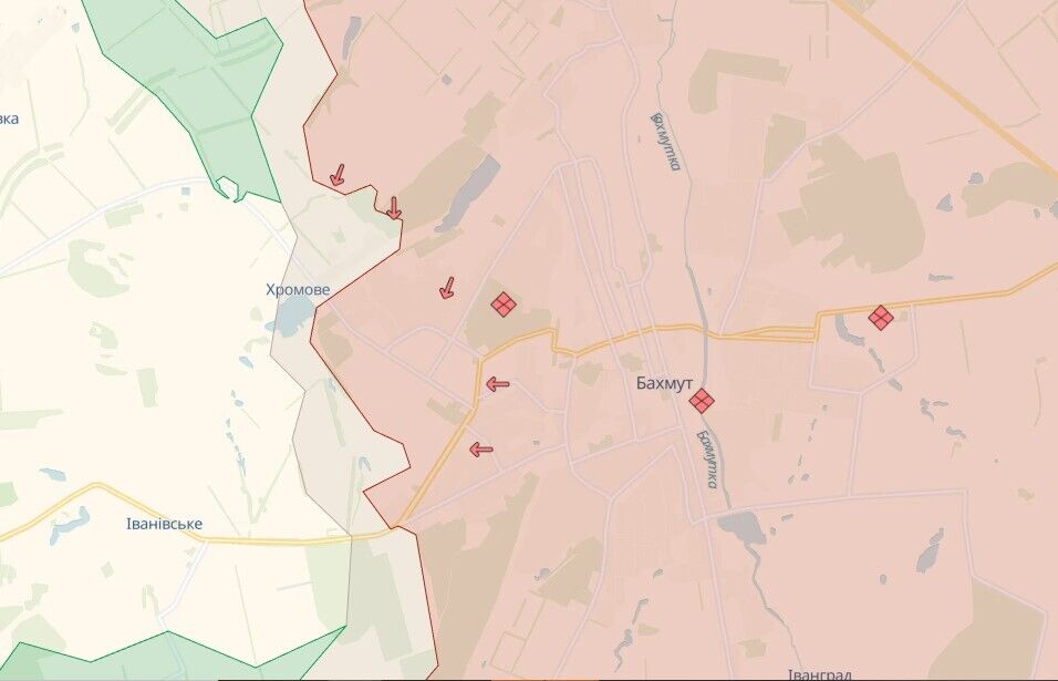 Окупанти знизили інтенсивність наступу на Бахмутському напрямку: у Міноборони назвали причину. Карта