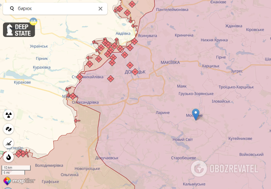 Бирюки на Донбасі на карті