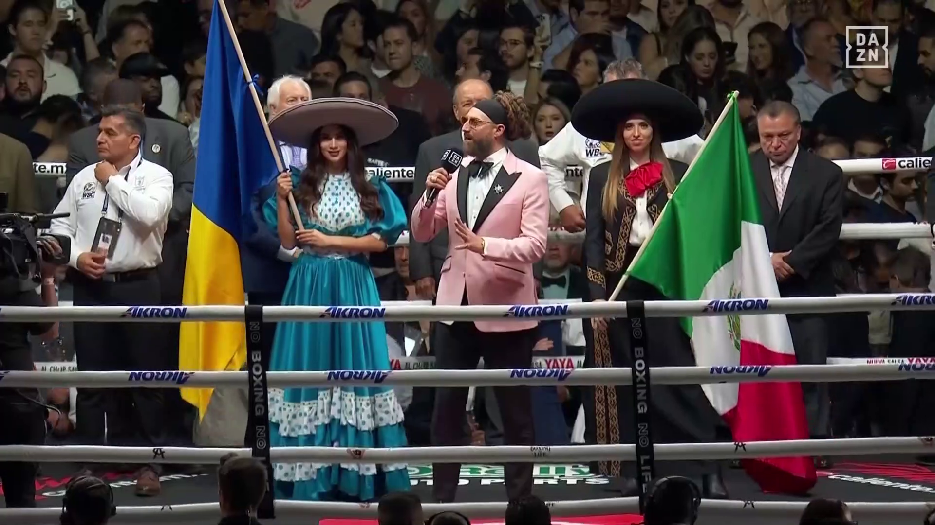 Знаменитый мексиканский боксер вышел на бой под желто-синим флагом. Но есть нюанс