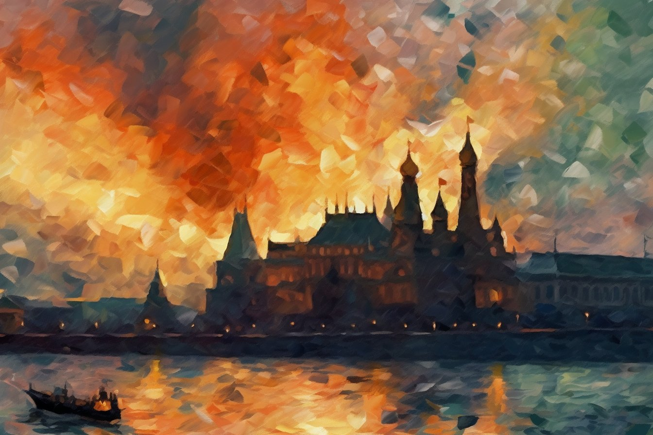 Кремль горит: искусственный интеллект показал, как это было бы на картинах Пикассо, Дали, Малевича и других