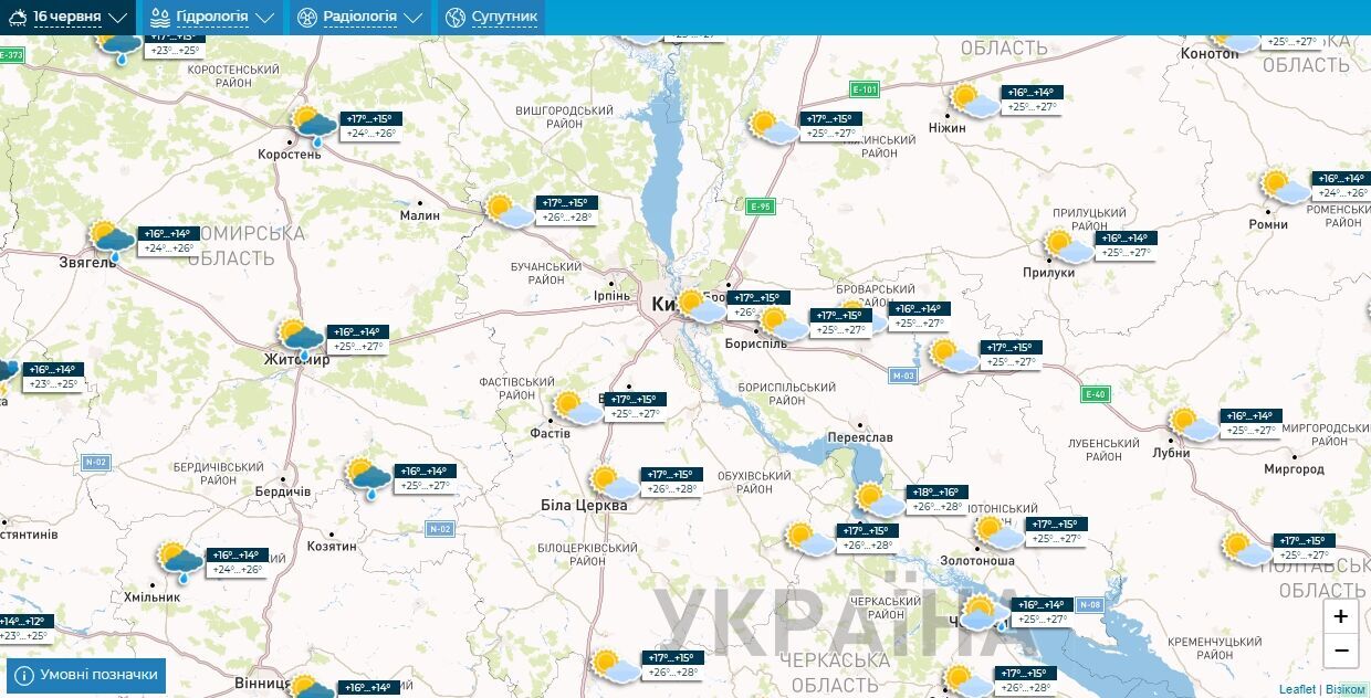 Без опадів та +28°С: детальний прогноз погоди по Київщині на 16 червня