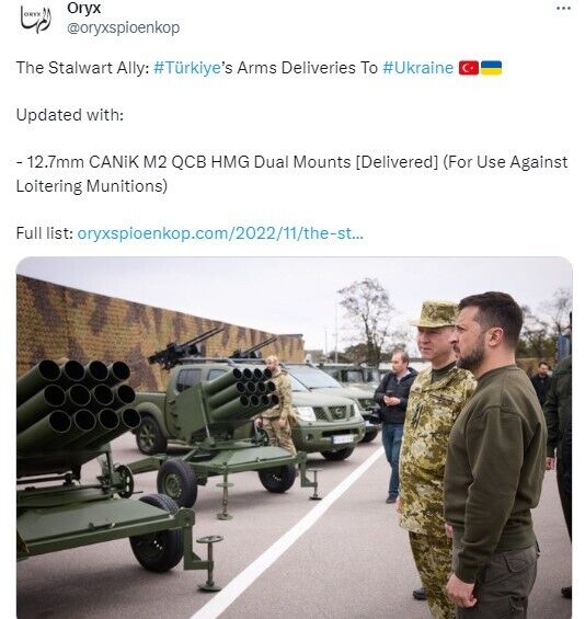 Для борьбы с дронами-камикадзе: Турция передала Украине зенитные установки CANiK M2 QCB – Oryx